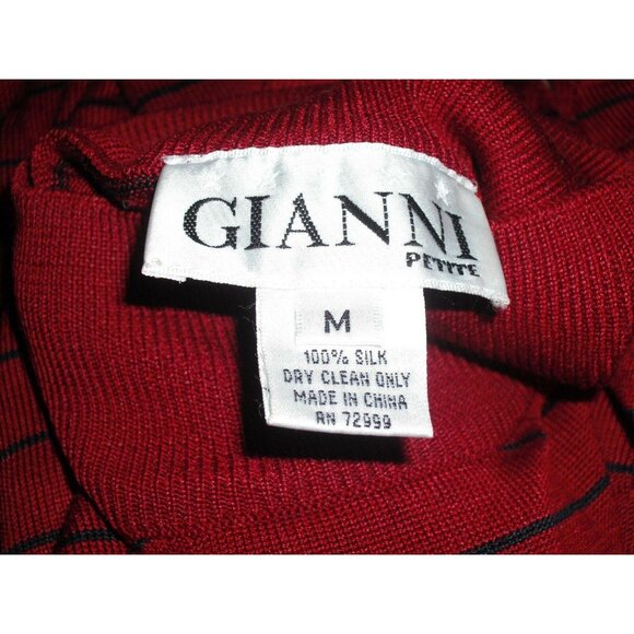 Gianni Womens Red Black Striped Mock Neck Short Sleeve Shirt Size Petite Medium - Picture 6 of 6